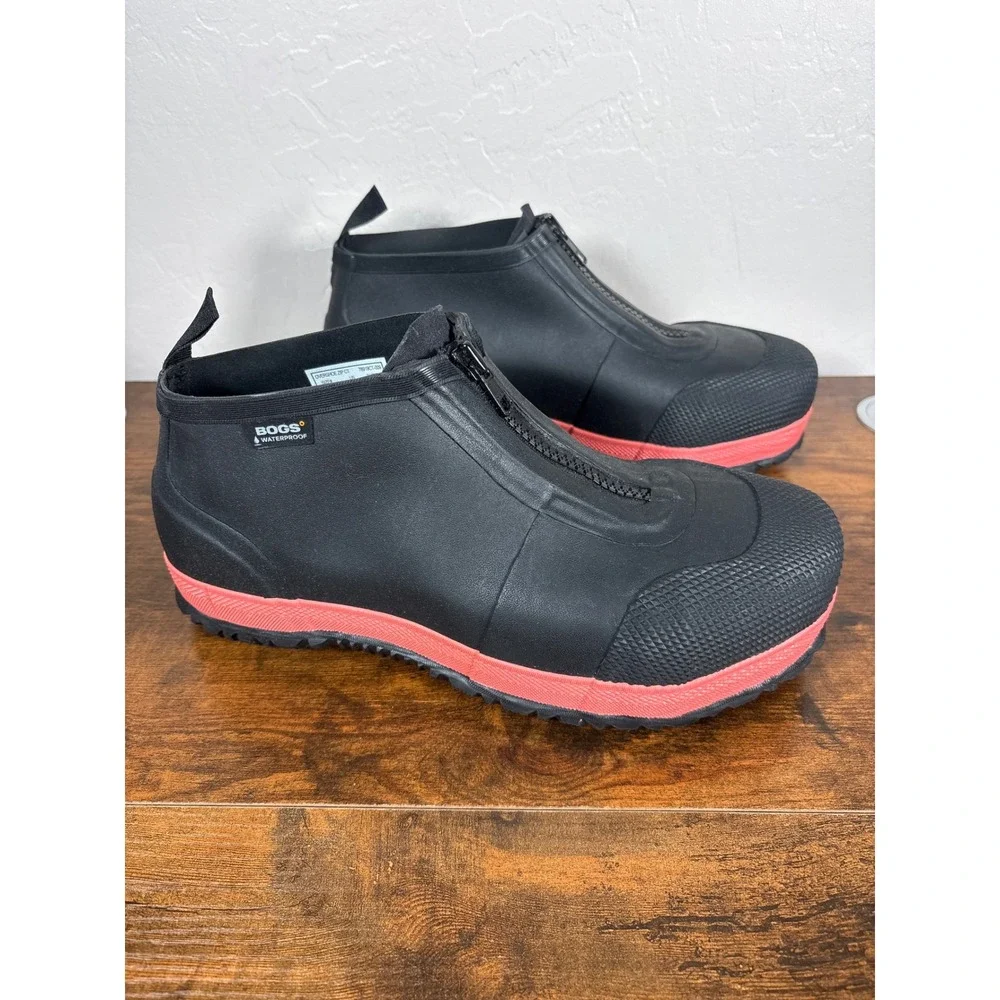 Bogs Overshoe Zip CT Waterproof Black Red Rubber Work Boots Mens 9 Womens 10.5
